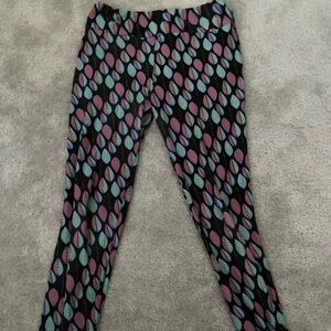 LuLaRoe Blue and Purple Leaf Printed Leggings